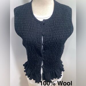 ANDREA JOVINE Black Textured 100% Wool Women's Sweater Vest - Size M